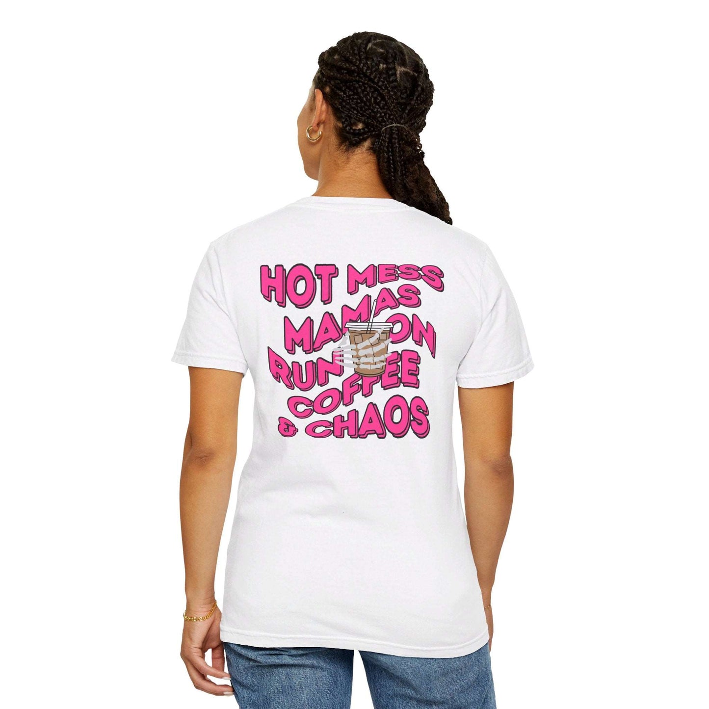 Coffee and Chaos - Unisex Garment-Dyed Faux Pocket T-Shirt