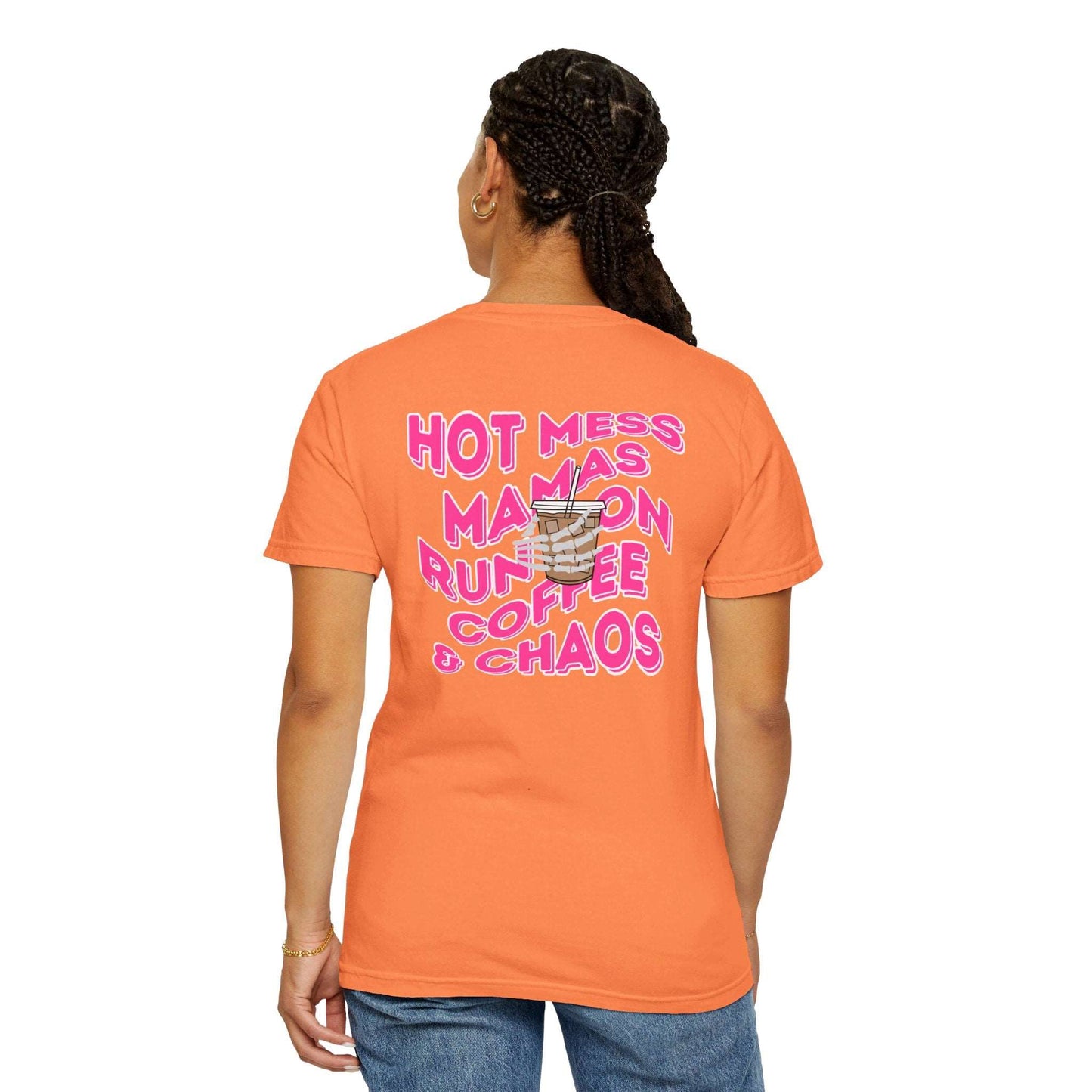 Coffee and Chaos - Unisex Garment-Dyed Faux Pocket T-Shirt