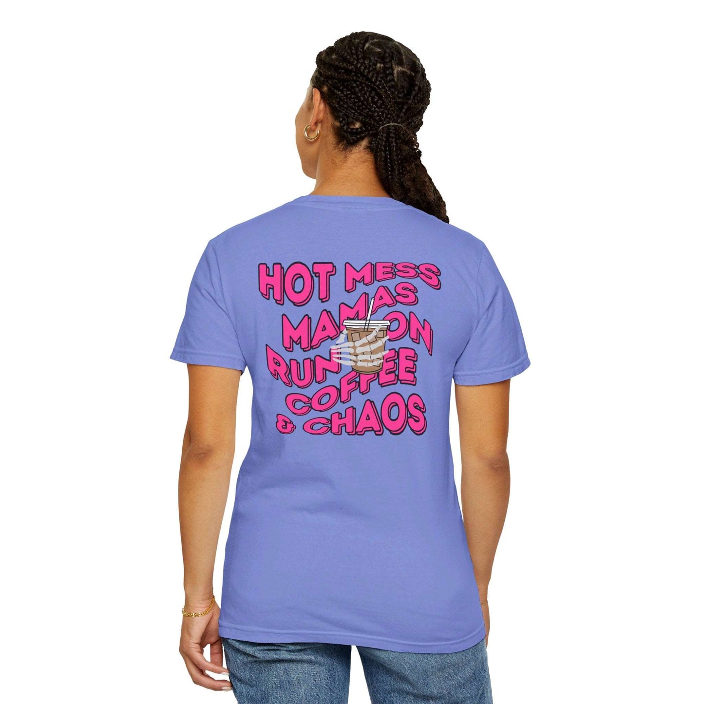 Coffee and Chaos - Unisex Garment-Dyed Faux Pocket T-Shirt