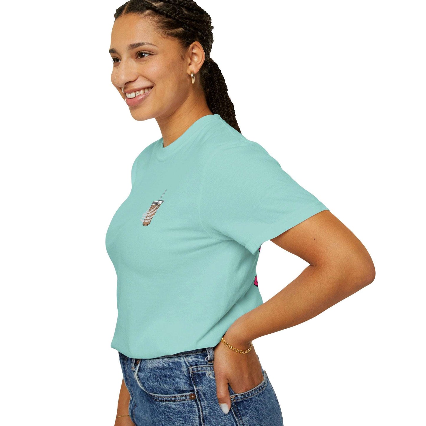 Coffee and Chaos - Unisex Garment-Dyed Faux Pocket T-Shirt