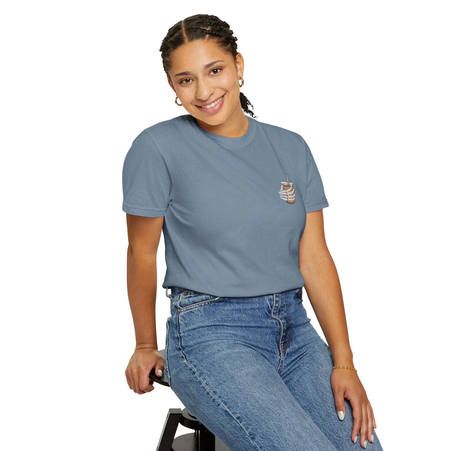 Coffee and Chaos - Unisex Garment-Dyed Faux Pocket T-Shirt
