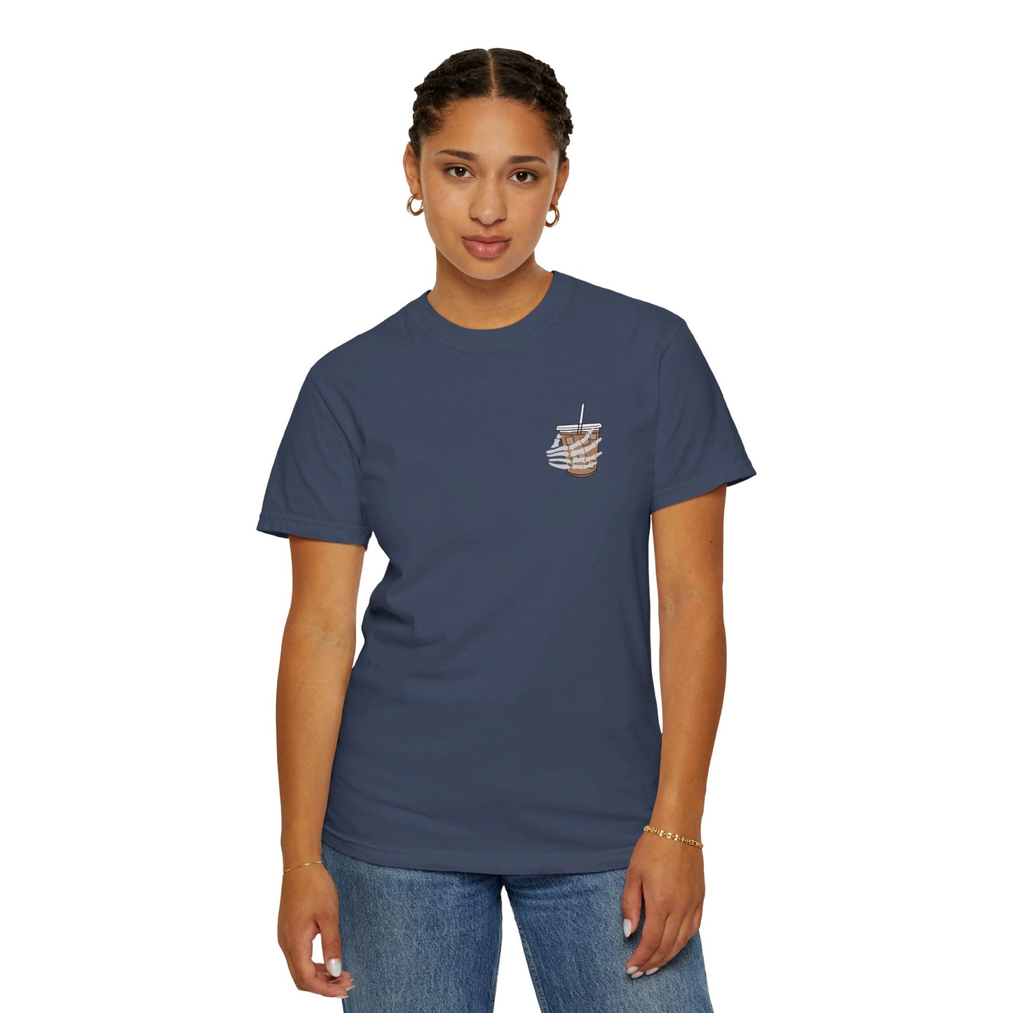 Coffee and Chaos - Unisex Garment-Dyed Faux Pocket T-Shirt
