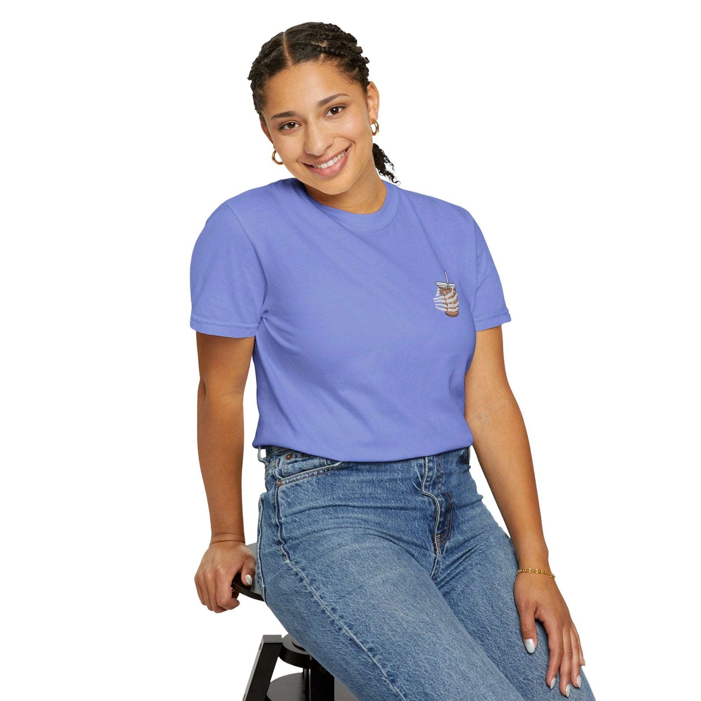 Coffee and Chaos - Unisex Garment-Dyed Faux Pocket T-Shirt