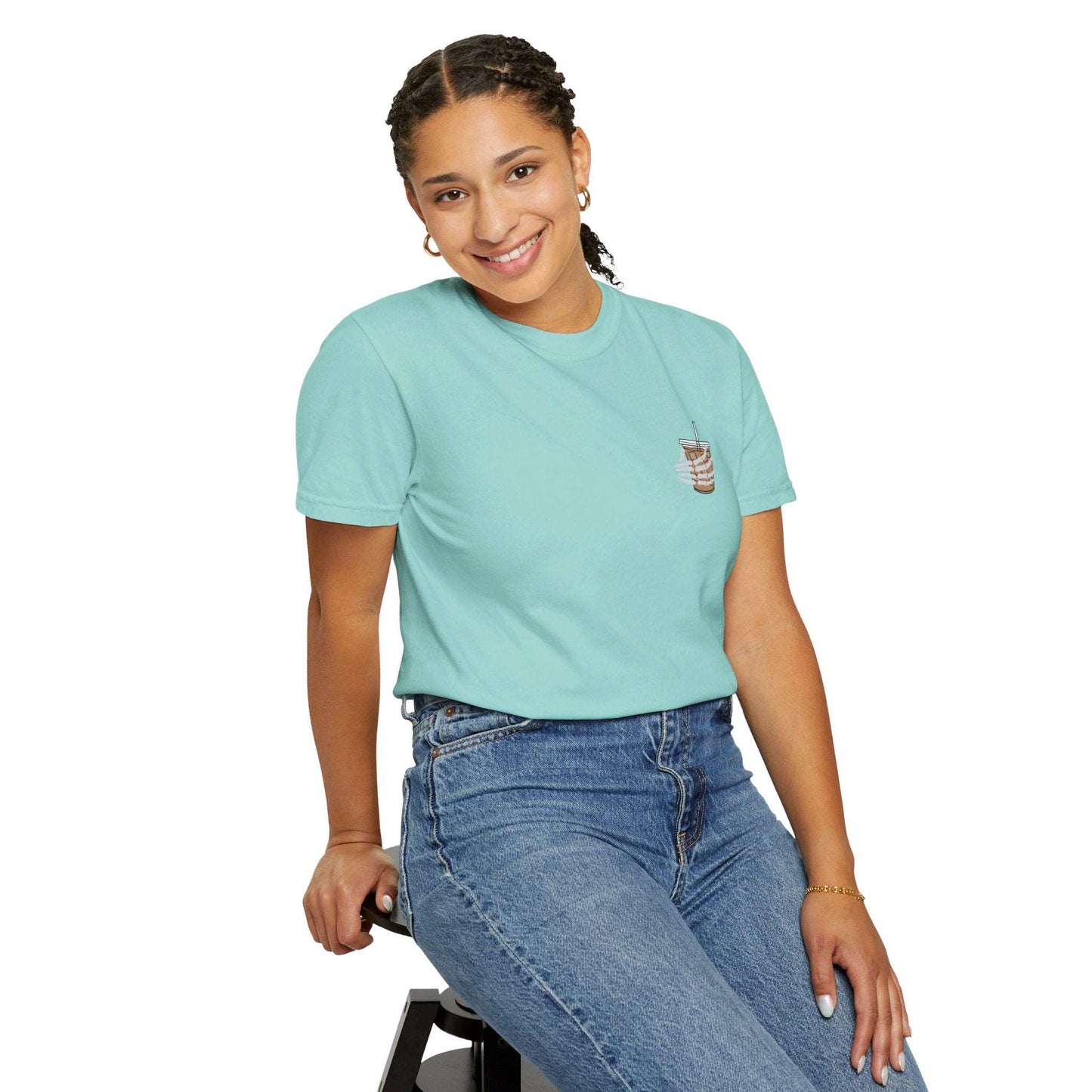 Coffee and Chaos - Unisex Garment-Dyed Faux Pocket T-Shirt
