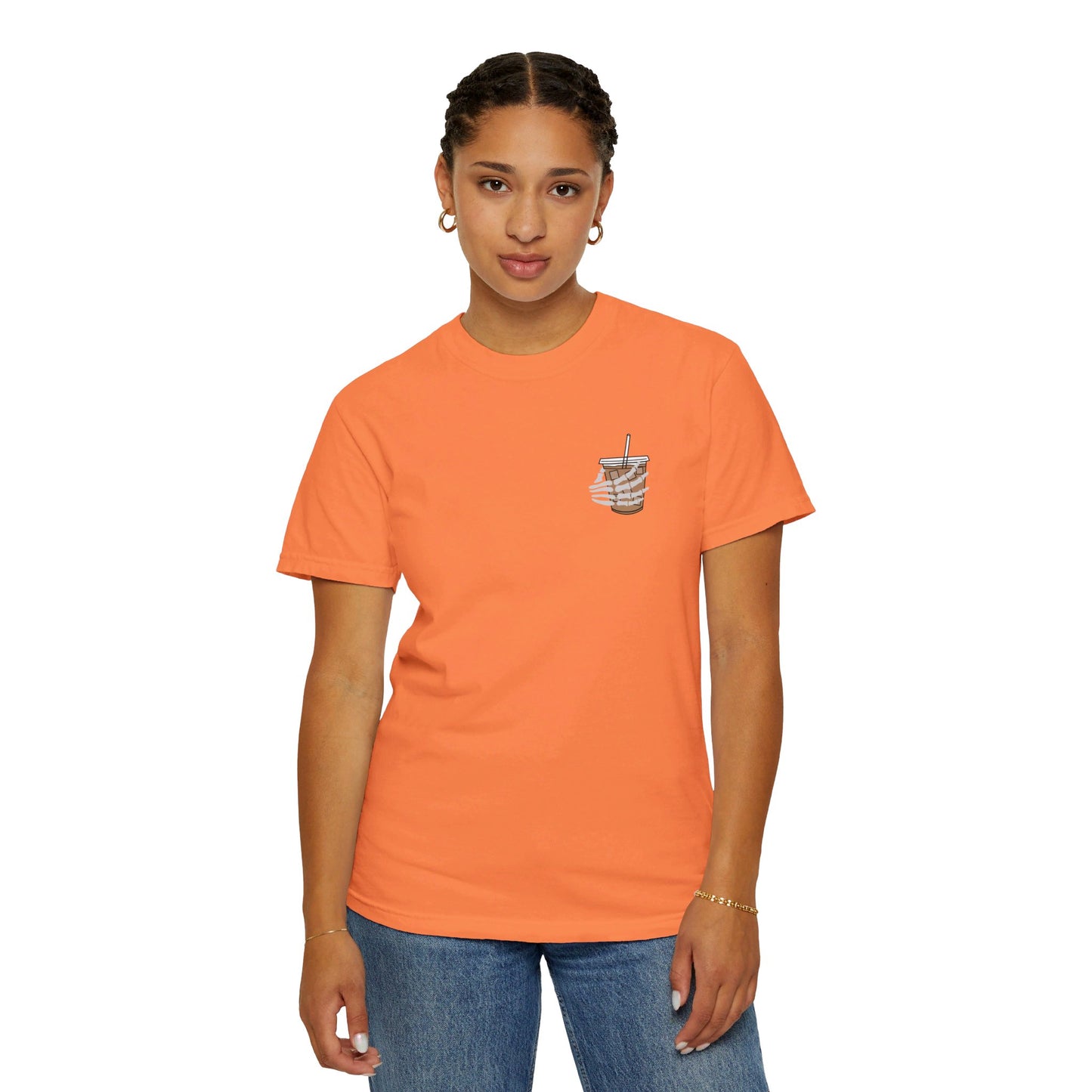 Coffee and Chaos - Unisex Garment-Dyed Faux Pocket T-Shirt