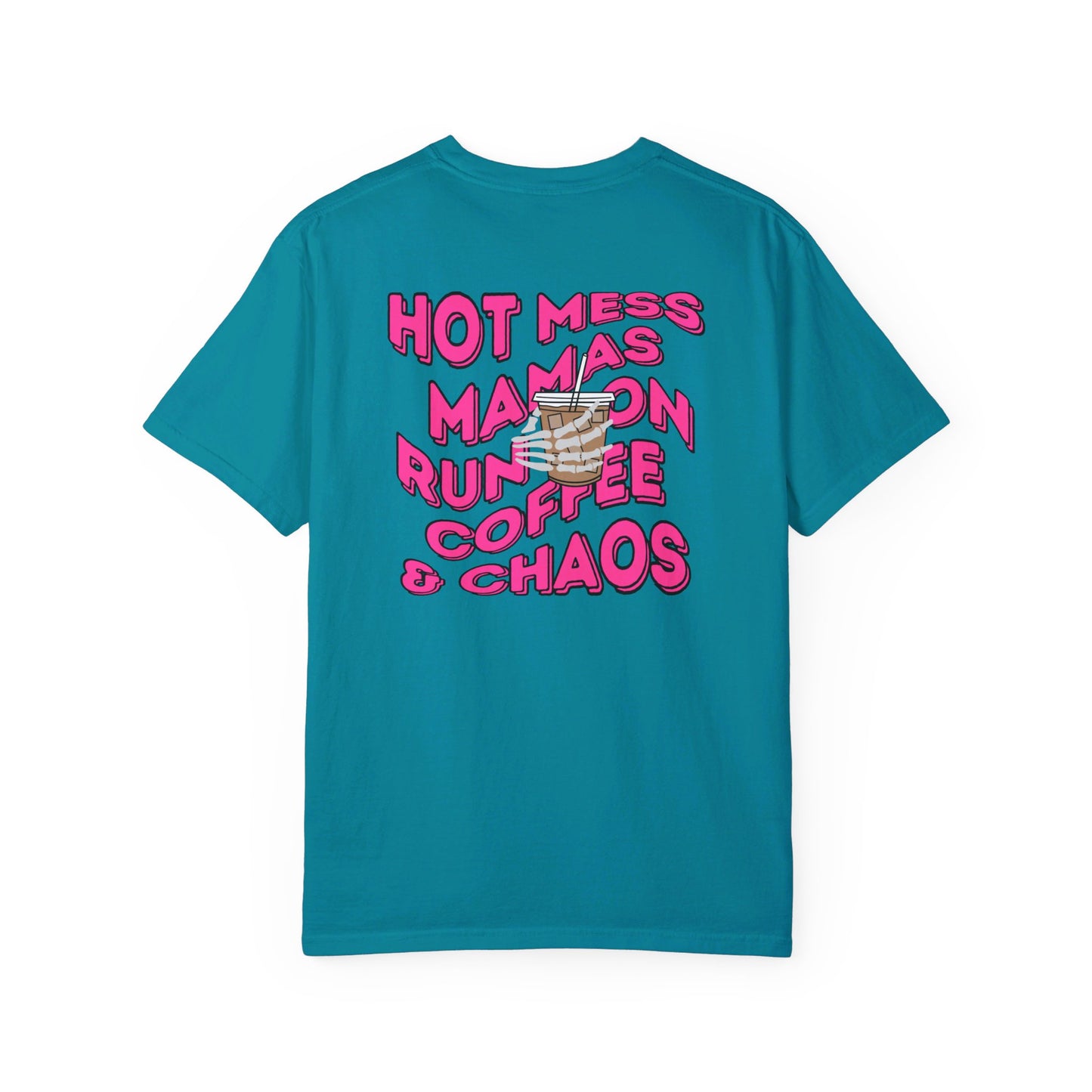 Coffee and Chaos - Unisex Garment-Dyed Faux Pocket T-Shirt