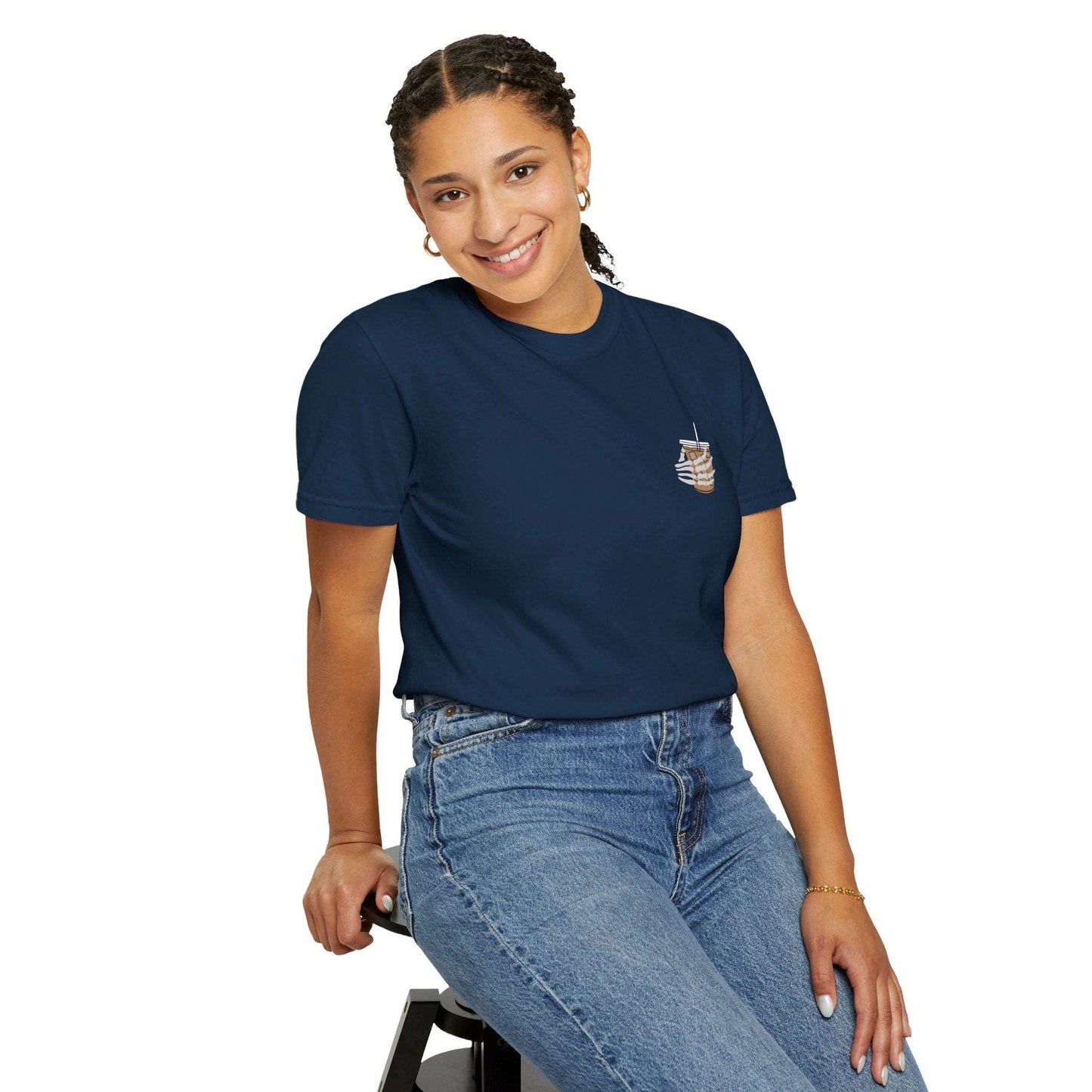 Coffee and Chaos - Unisex Garment-Dyed Faux Pocket T-Shirt