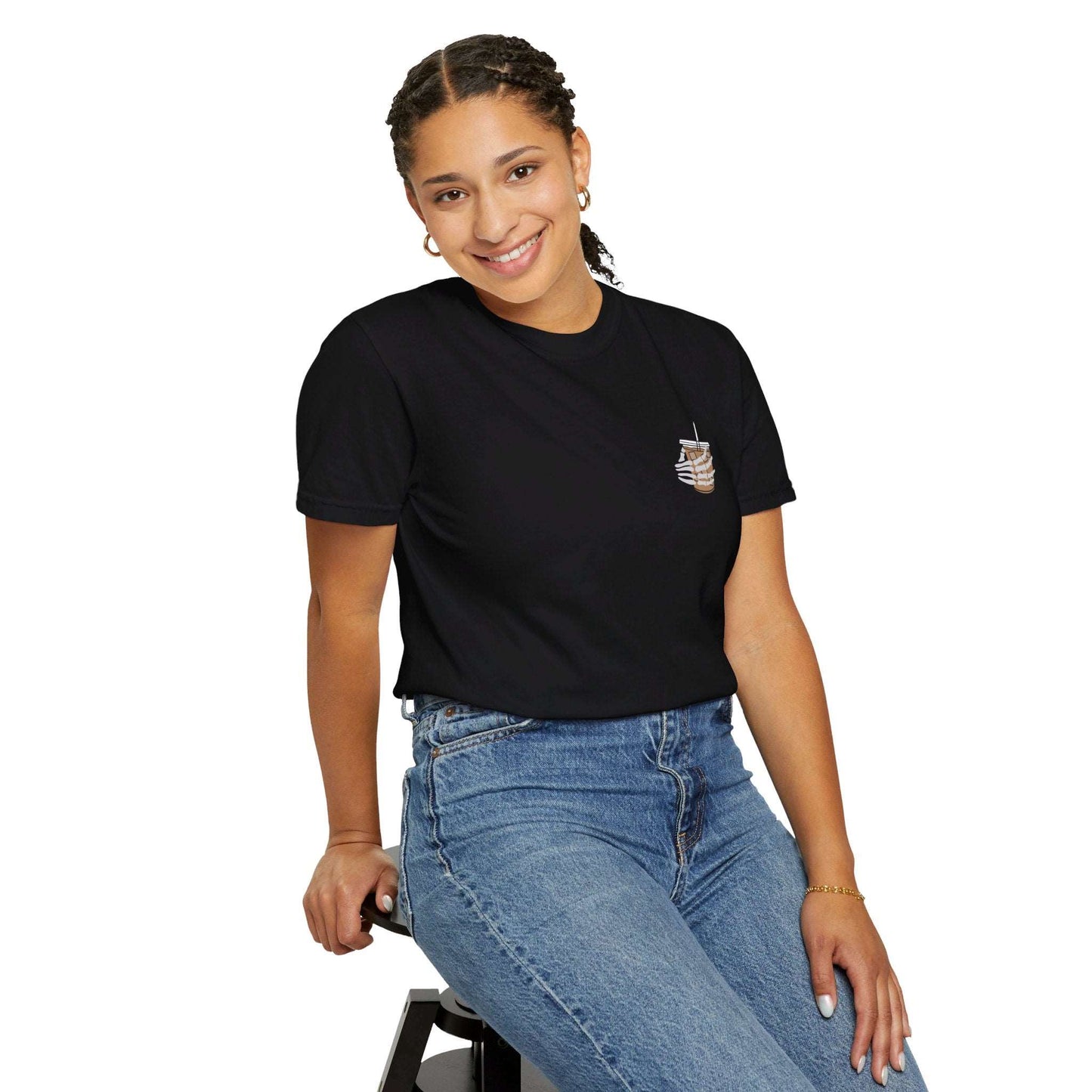 Coffee and Chaos - Unisex Garment-Dyed Faux Pocket T-Shirt