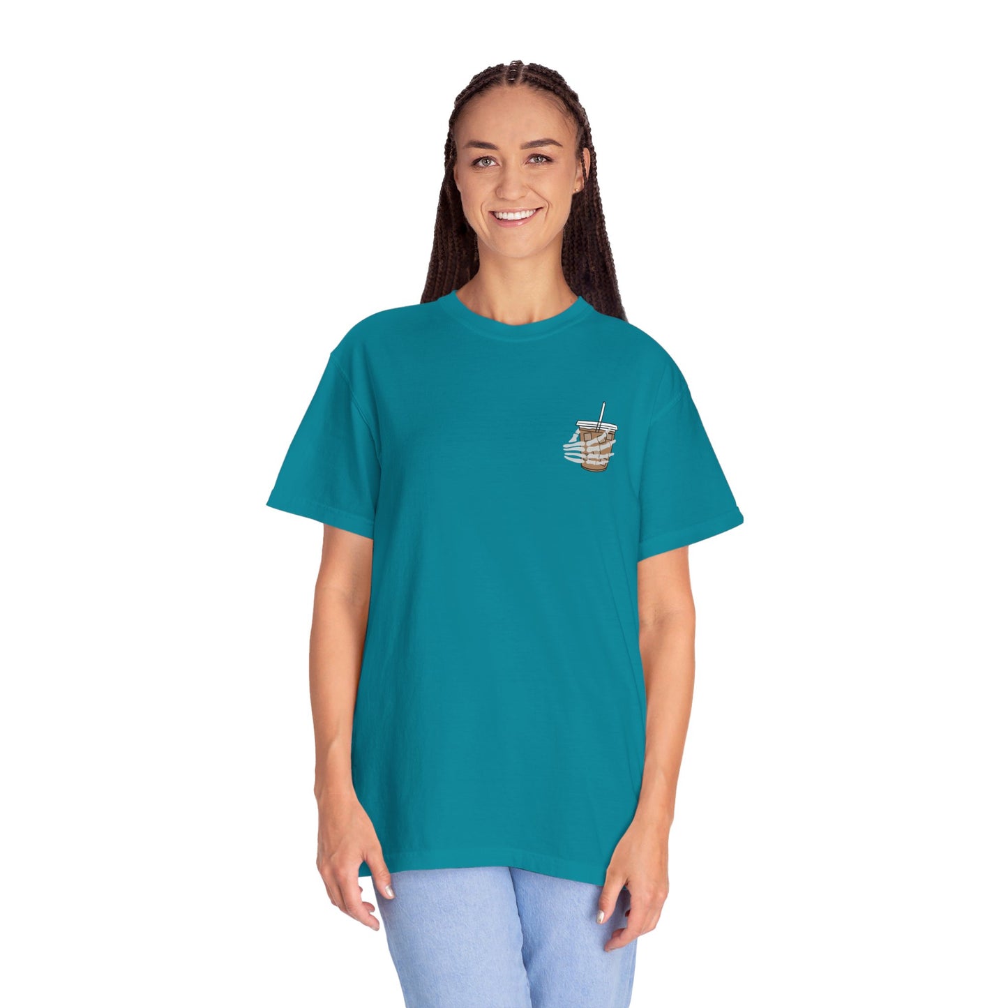Coffee and Chaos - Unisex Garment-Dyed Faux Pocket T-Shirt