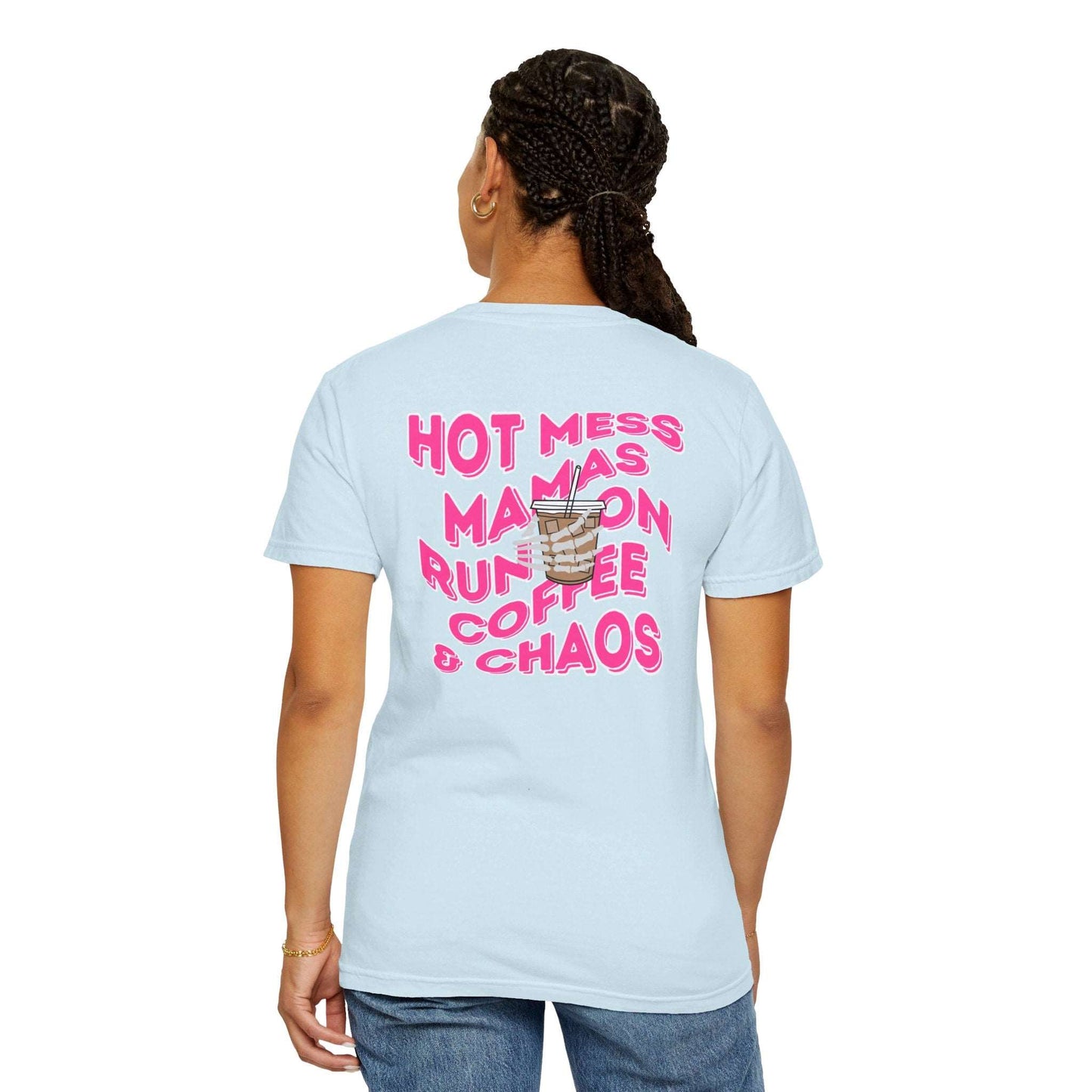 Coffee and Chaos - Unisex Garment-Dyed Faux Pocket T-Shirt