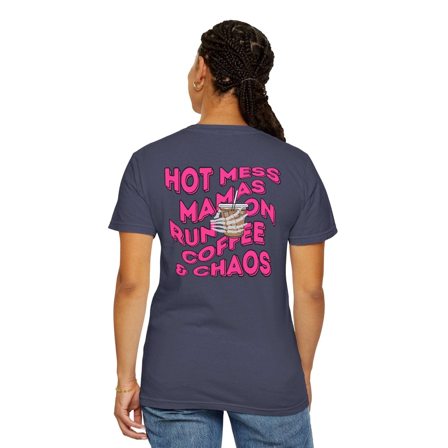 Coffee and Chaos - Unisex Garment-Dyed Faux Pocket T-Shirt