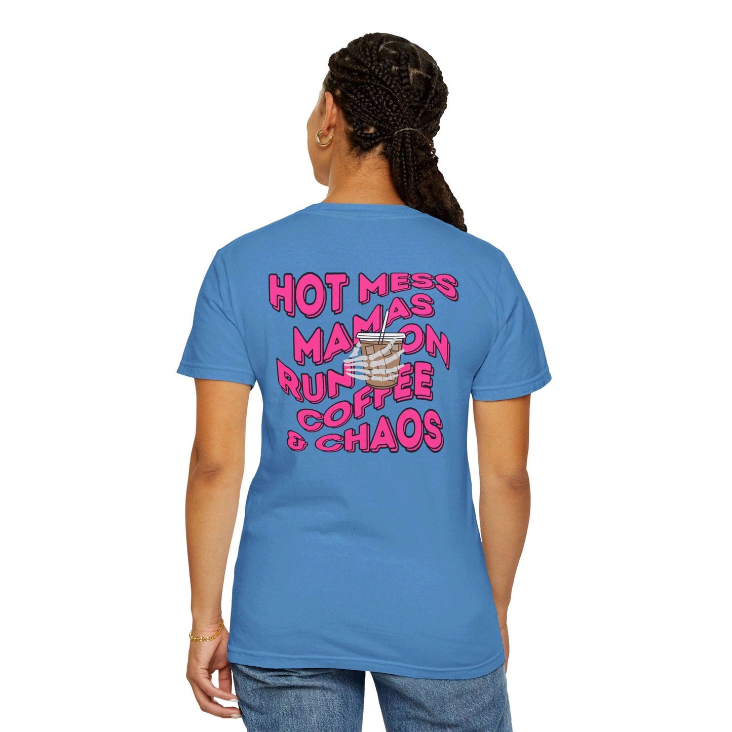 Coffee and Chaos - Unisex Garment-Dyed Faux Pocket T-Shirt
