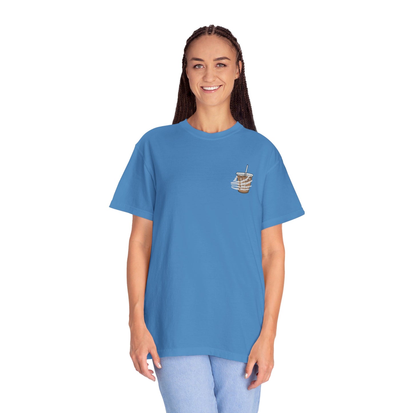 Coffee and Chaos - Unisex Garment-Dyed Faux Pocket T-Shirt