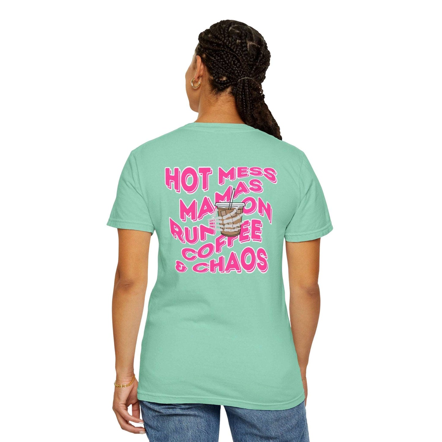 Coffee and Chaos - Unisex Garment-Dyed Faux Pocket T-Shirt