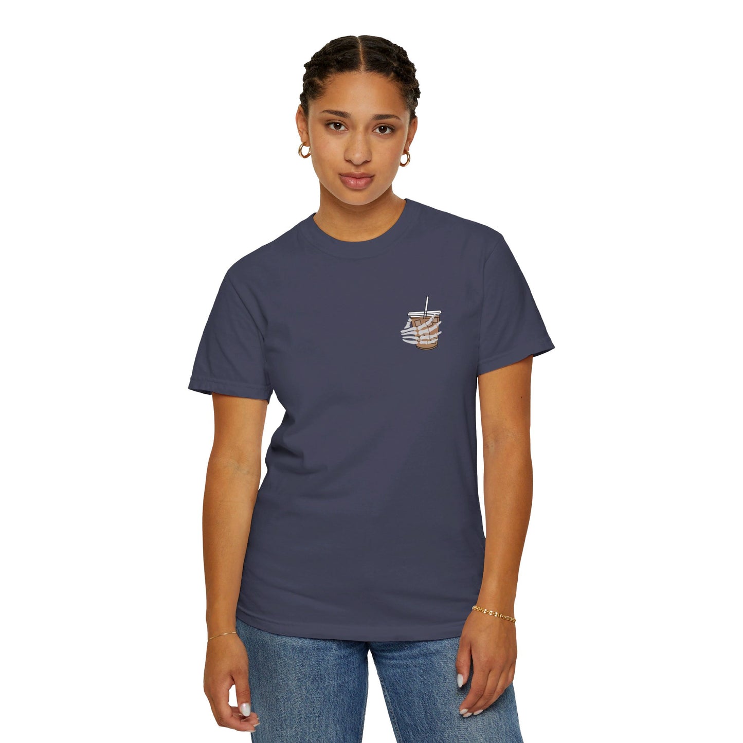 Coffee and Chaos - Unisex Garment-Dyed Faux Pocket T-Shirt