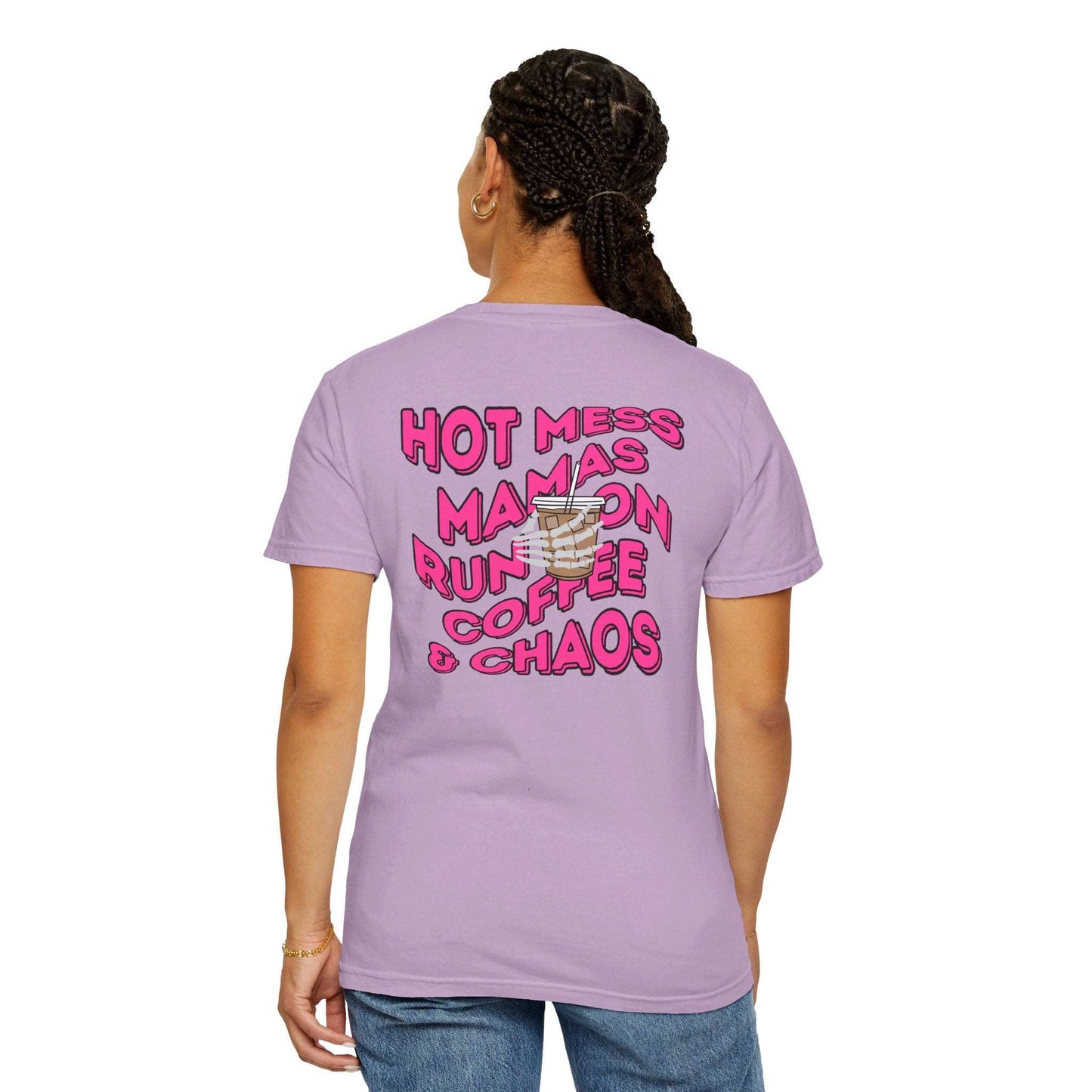 Coffee and Chaos - Unisex Garment-Dyed Faux Pocket T-Shirt