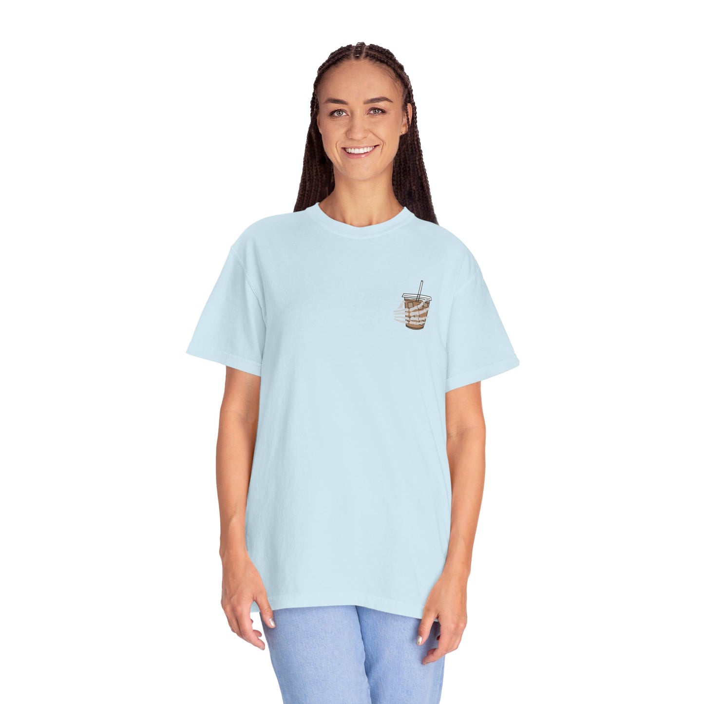 Coffee and Chaos - Unisex Garment-Dyed Faux Pocket T-Shirt