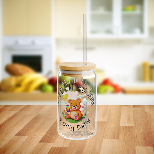 "Let's Get Iced Drinks and Dilly Dally" - Cute Sipper Glass, 16oz - Fun Drinkware, Summer Gathering, Personalized Gift, Outdoor Use