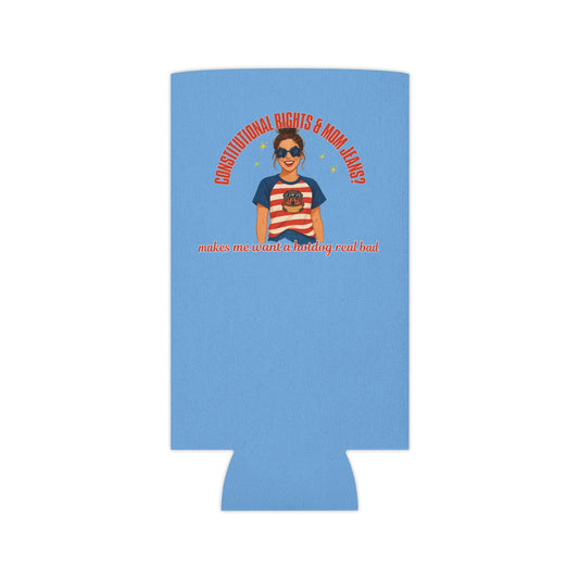 Constitutional Rights & Mom Jeans Retro Mama Funny Design, 4th of July Gift, Hotdog Lover, Patriotic Pun, BBQ Accessory - Slim Can Cooler