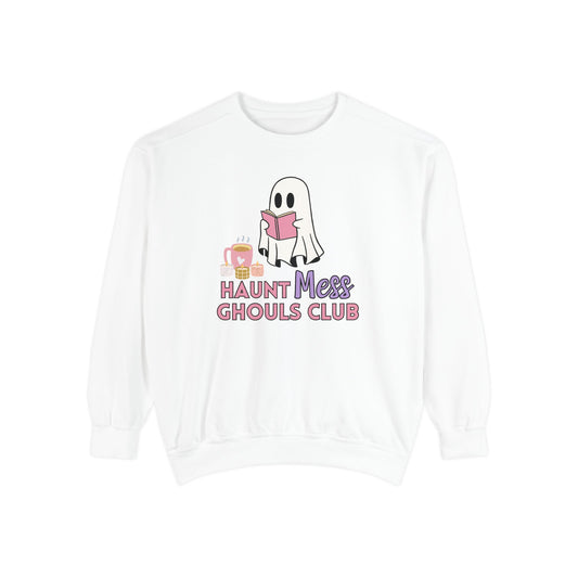 Book Ghoul Crewneck Sweatshirt - Haunt Mess Design - Unisex Garment-Dyed Pullover, Comfort Colors Jumper, Ghost Reader Top, Book Lover Gift,