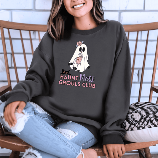 Cat Ghoul Lightweight Sweatshirt, Haunt Mess Unisex Crewneck, Comfort Colors Soft Cotton Top, Halloween Sweater, Ghostly Graphic Jumper