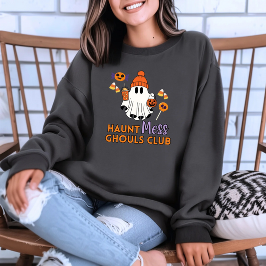 Haunt Mess Ghouls Club - Trick or Treat Sweatshirt, Lightweight Crewneck, Soft Unisex Sweater for Halloween, Comfort Colors, Sustainable