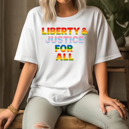 Liberty & Justice for All Unisex Softstyle T-Shirt, LGBTQ Pride Shirt, Equality Tee, Social Justice Apparel, Comfortable Casual